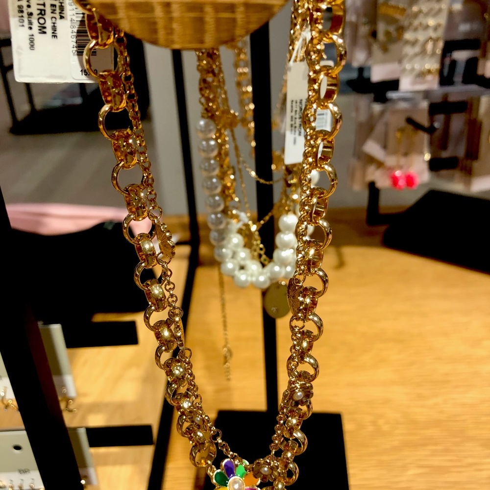 Fun fashion necklace, gold, two chains